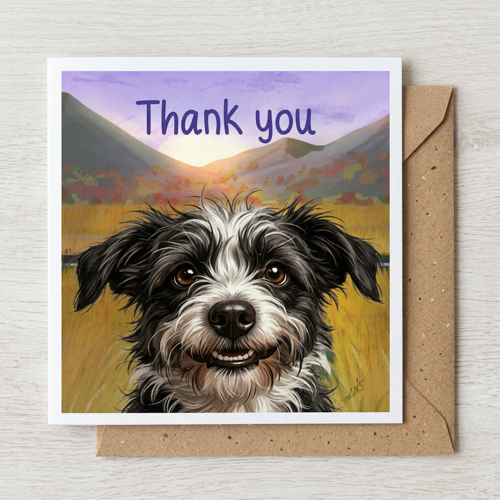 Cute scruffy dog thank you card