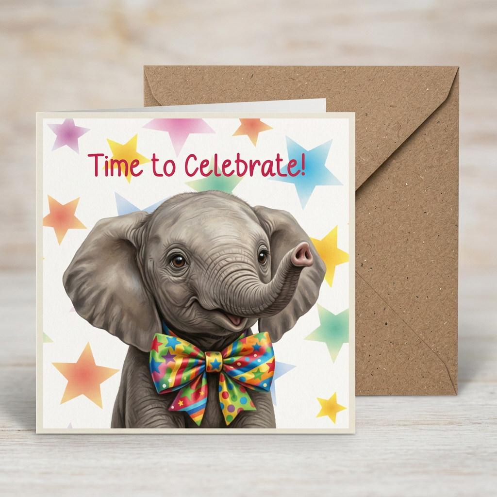 Cute elephant celebration greeting card