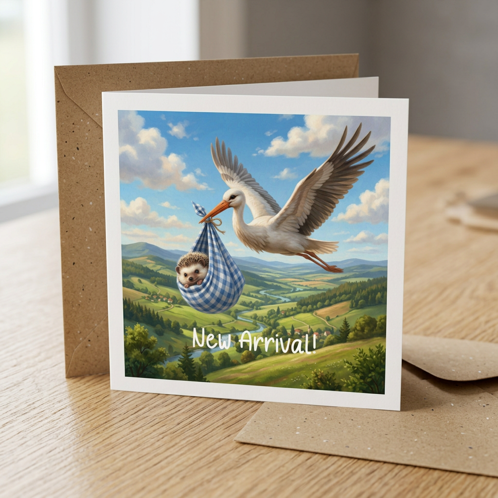 New arrival stork greeting card