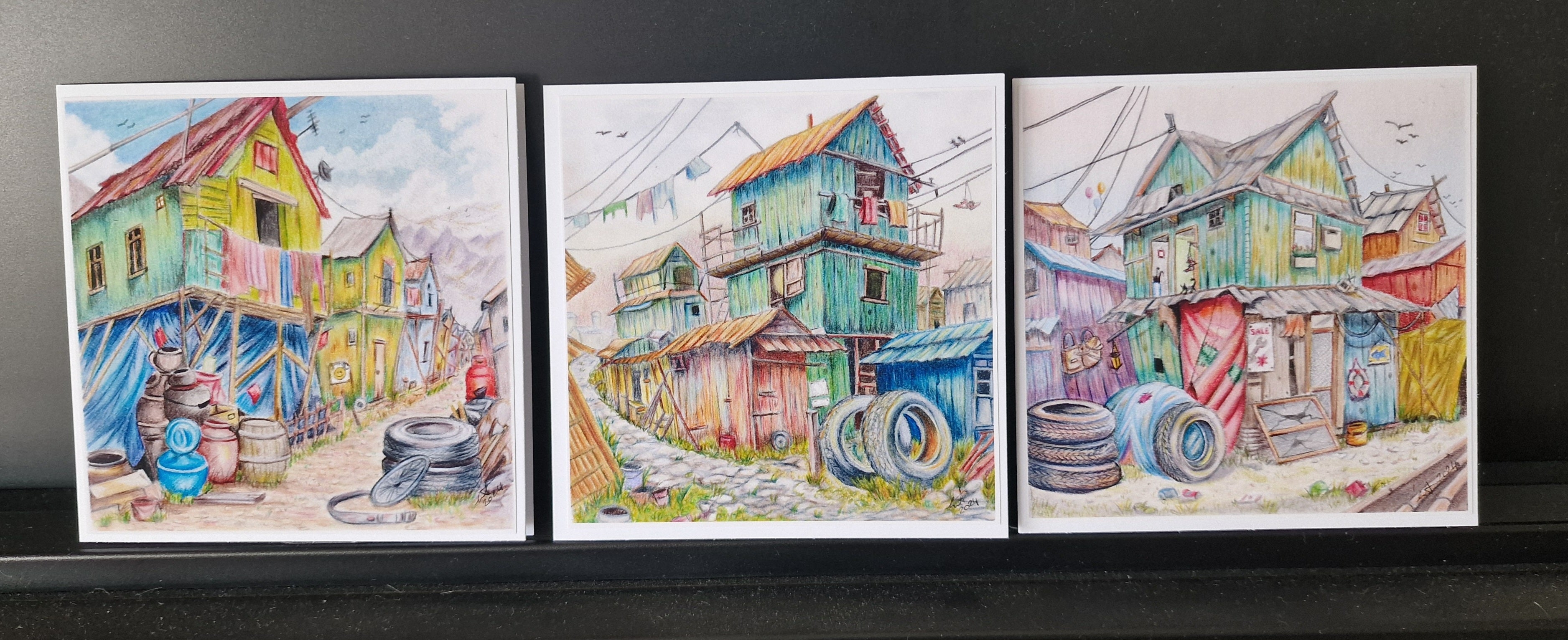 Shabby shacks greeting cards set of 3